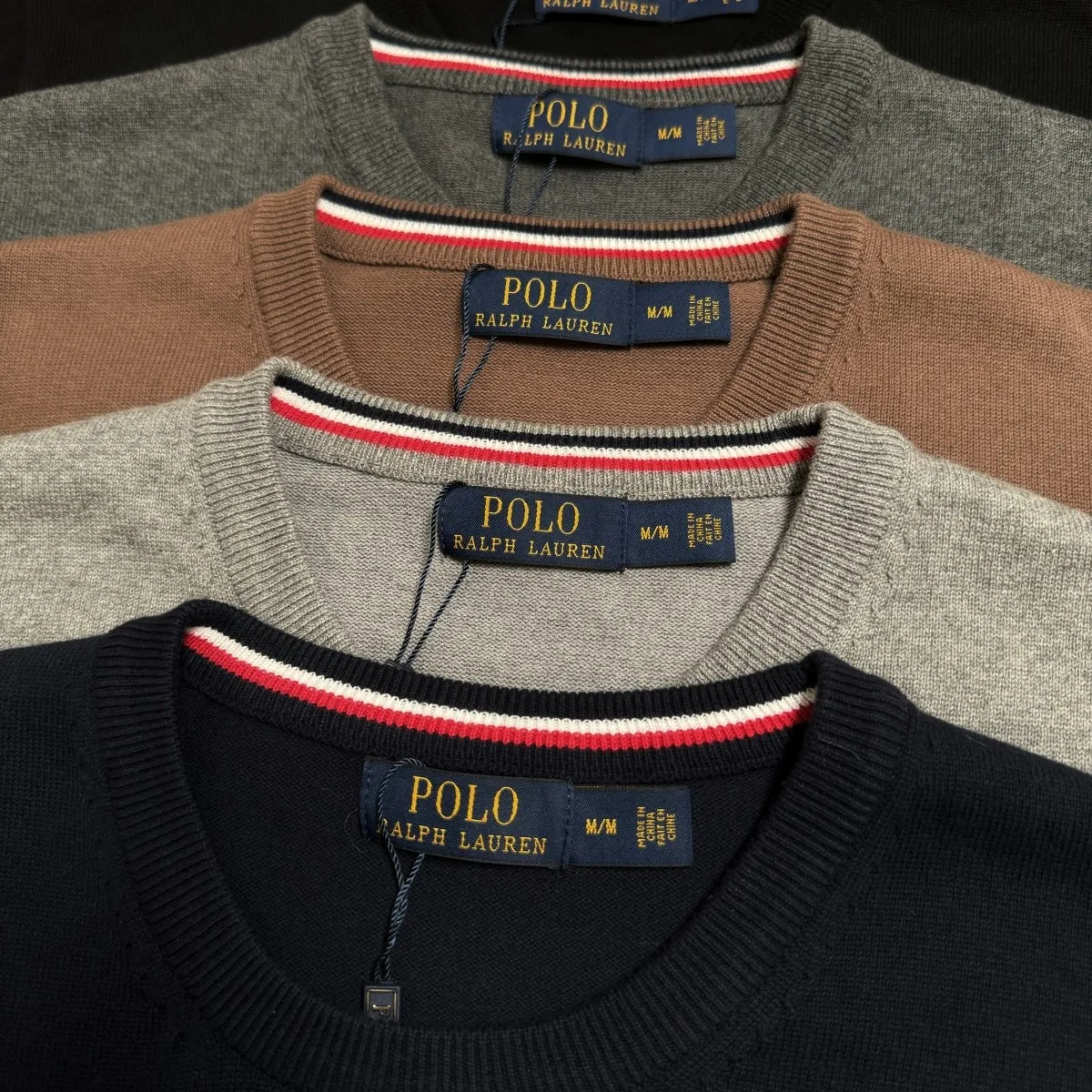 P190 M101#Ralph Lauren pony embroidered crew neck sweater Color: black, light gray, camel, dark gray, royal blue Size: M-XXL